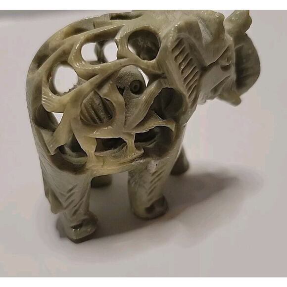 Vtg Hand Carved Soapstone Mother Elephant w/ Baby Inside Fertility Made India - Picture 6 of 8